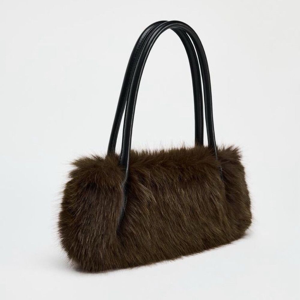 ZARA FAUX FUR SHOULDER BAG LIMITED EDITION WOMAN HANDBAG- BROWN 6233/510 NWT NEW
